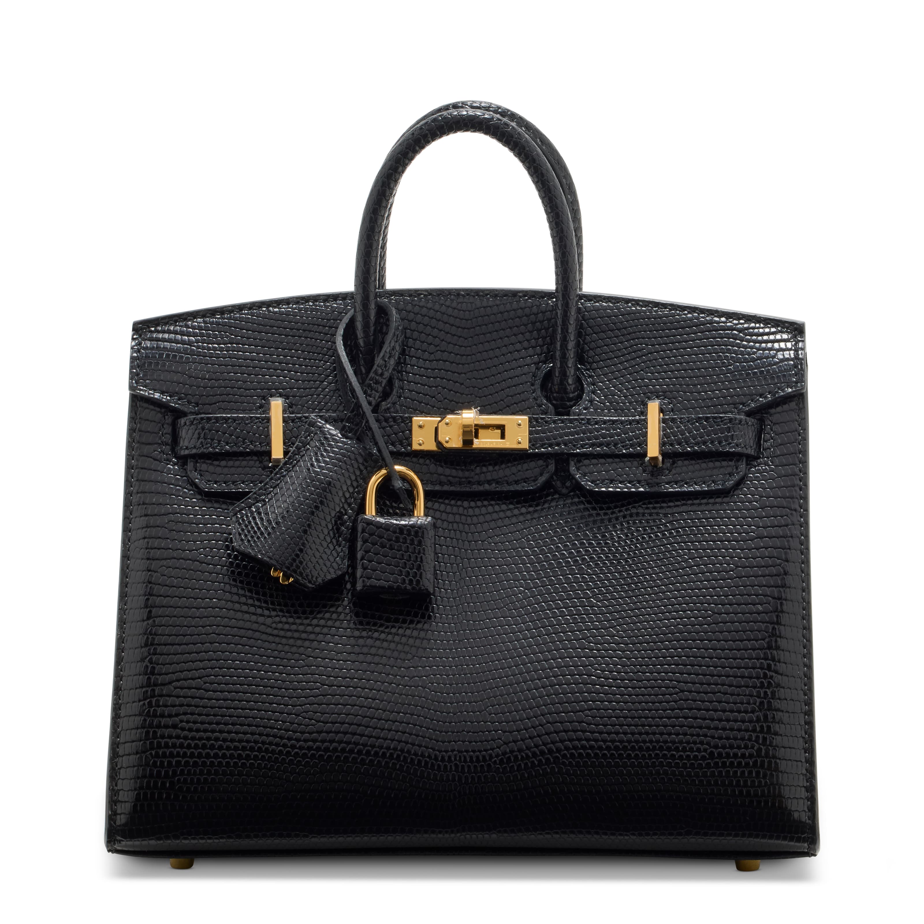A RARE, SHINY BLACK NILOTICUS LIZARD SELLIER BIRKIN 20 WITH PALLADIUM HARDWARE HERMES, 2023