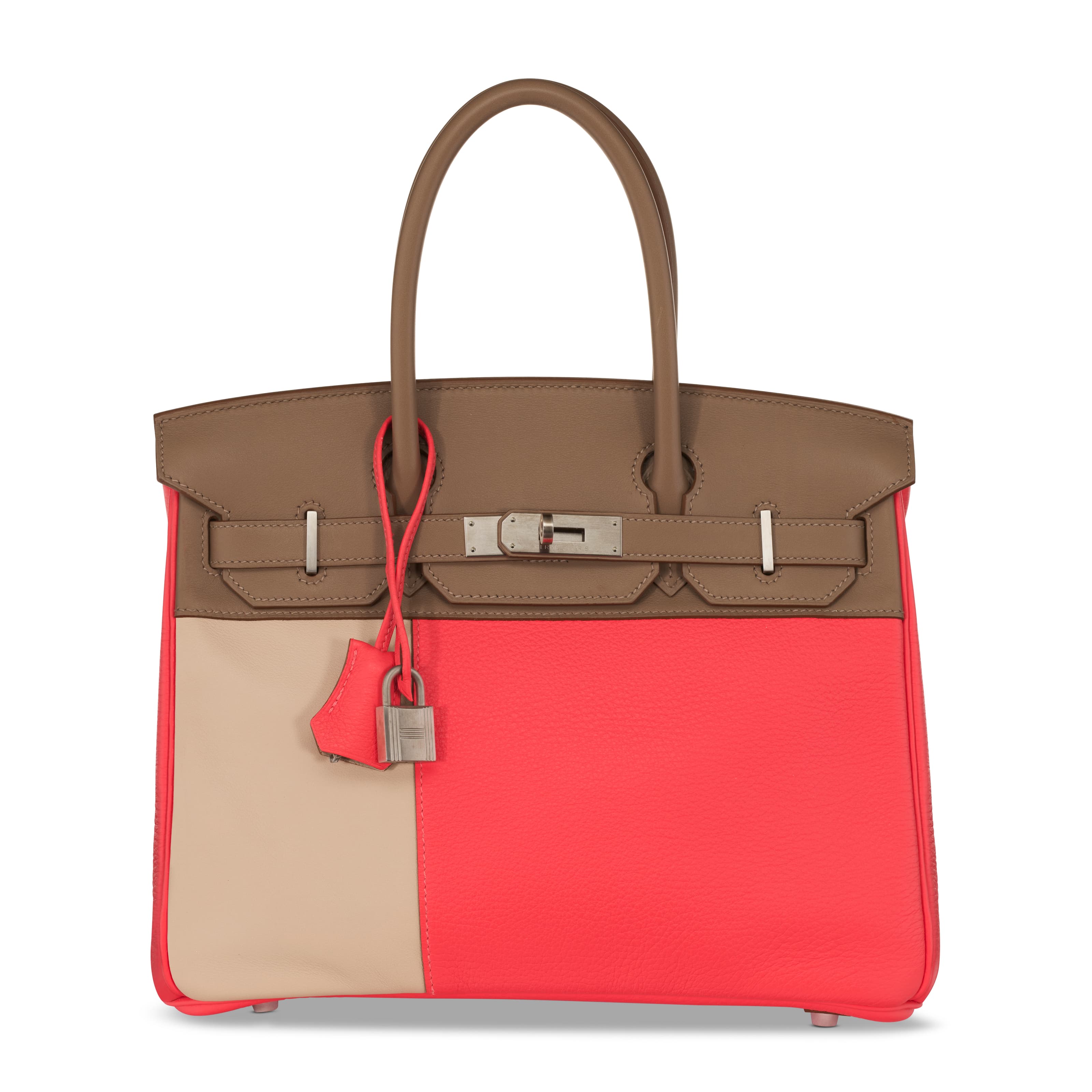 A LIMITED EDITION ROSE JAIPUR, ARGILE & ETAIN SWIFT AND CLEMENCE LEATHER CASCADE BIRKIN 30 WITH BRUSHED PALLADIUM HARDWARE HERMES, 2012