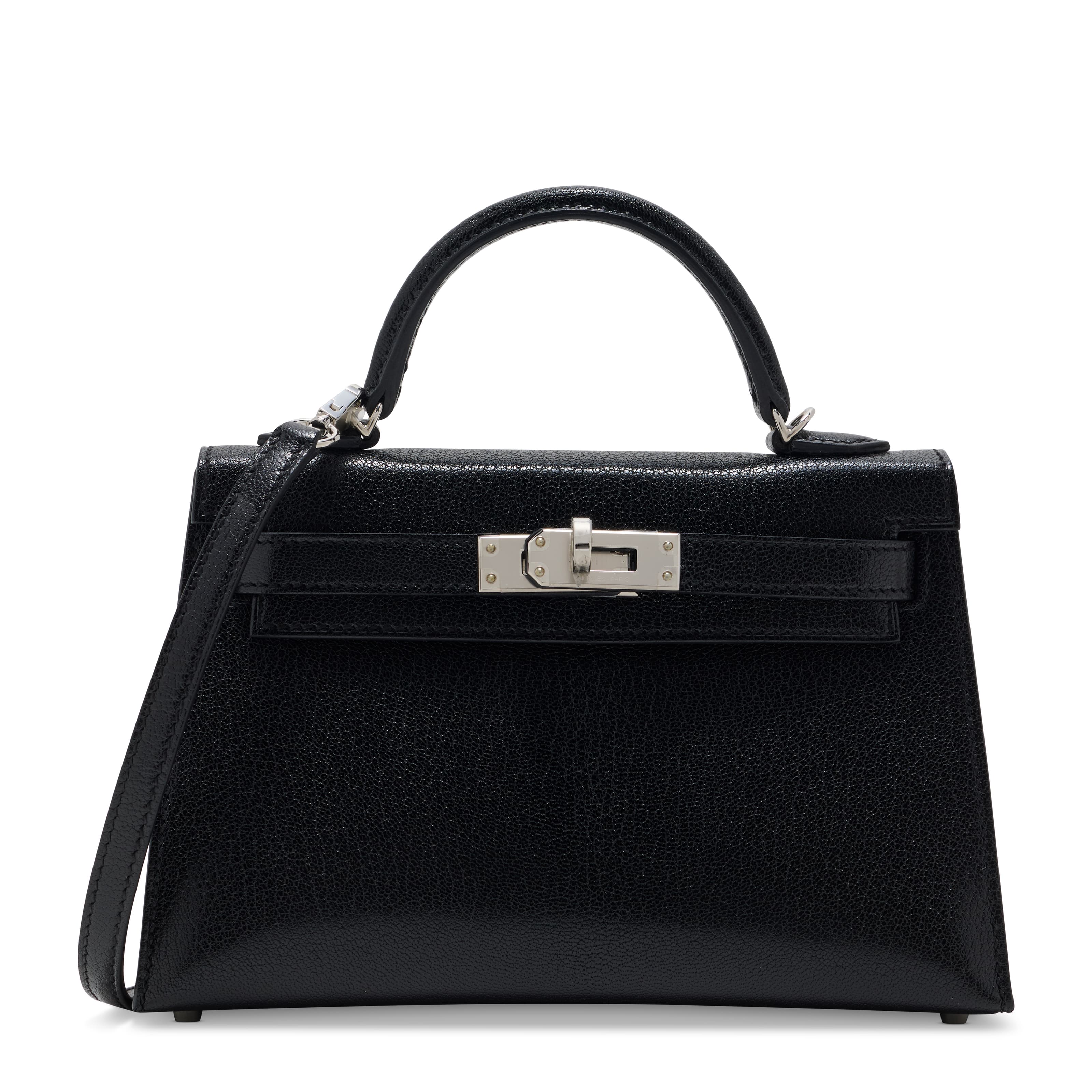 A BLACK CHEVRE LEATHER MINI KELLY 20 II WITH PALLADIUM HARDWARE HERMES, 2026