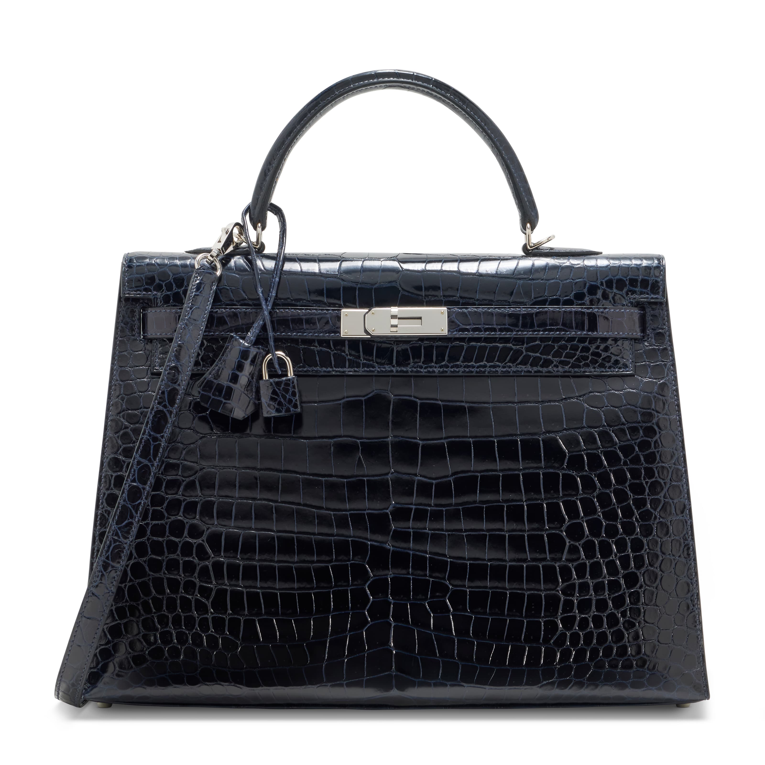 A SHINY BLEU MARINE POROSUS CROCODILE SELLIER KELLY 35 WITH PALLADIUM HARDWARE HERMES, 2017