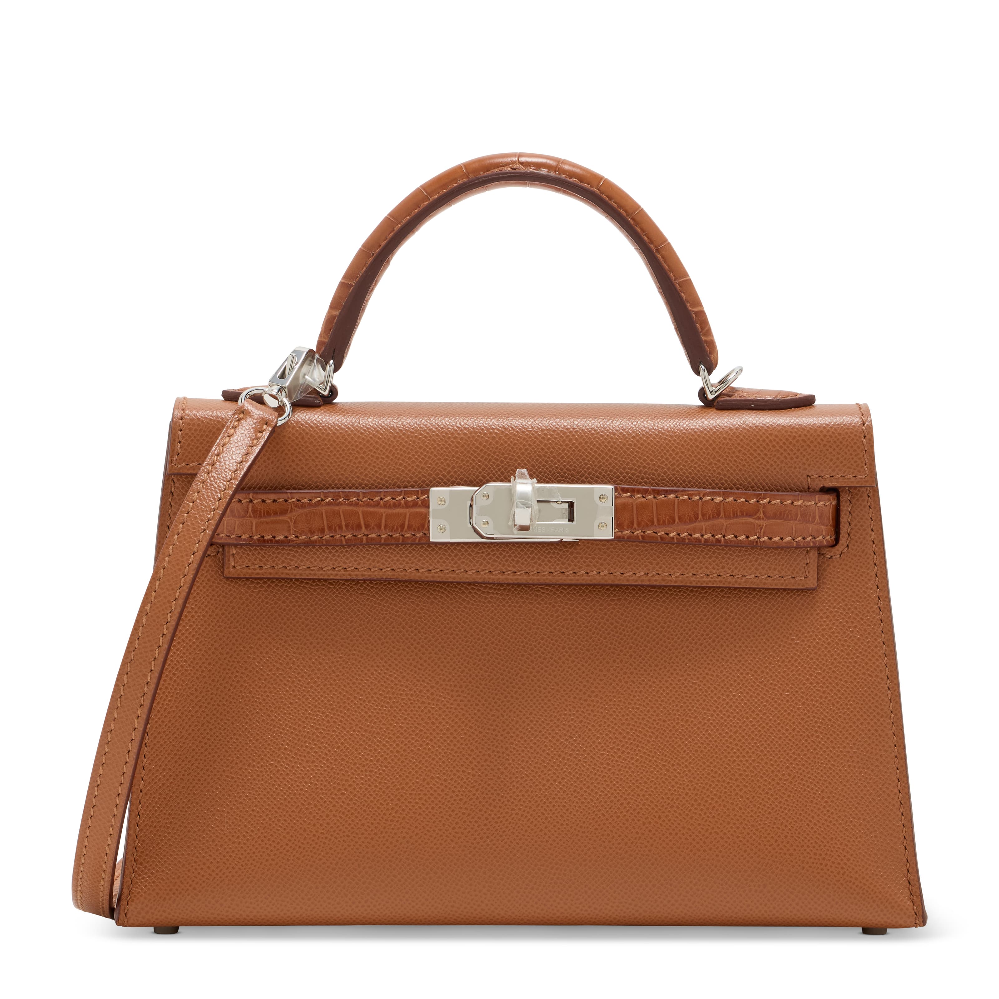 A GOLD MADAME LEATHER AND MATTE ALLIGATOR TOUCH MINI KELLY 20 II WITH PALLADIUM HARDWARE HERMES, 2026