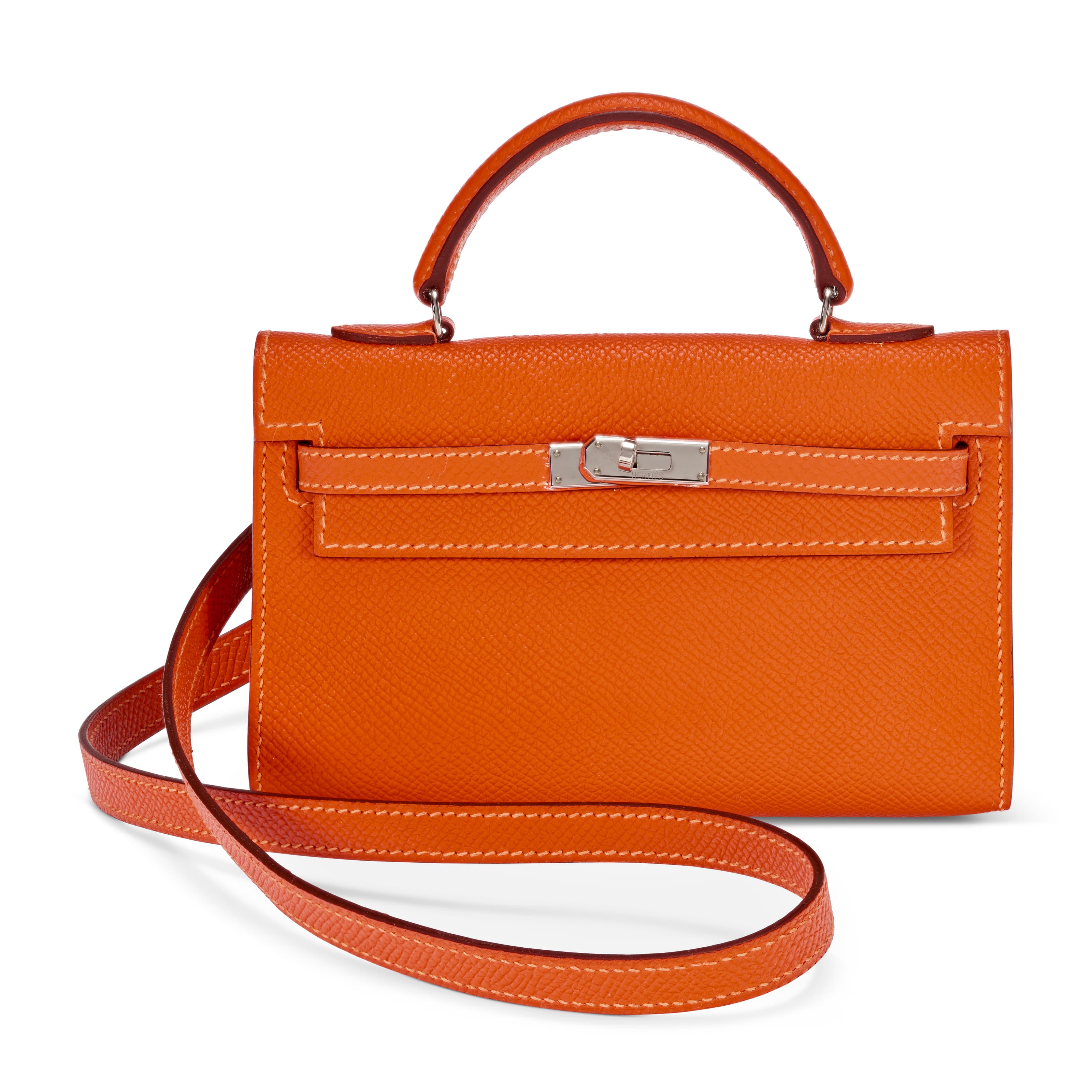 A RARE, LIMITED EDITION CANDY COLLECTION ORANGE EPSOM LEATHER MICRO KELLY 15 WITH PALLADIUM HARDWARE HERMES, 2011