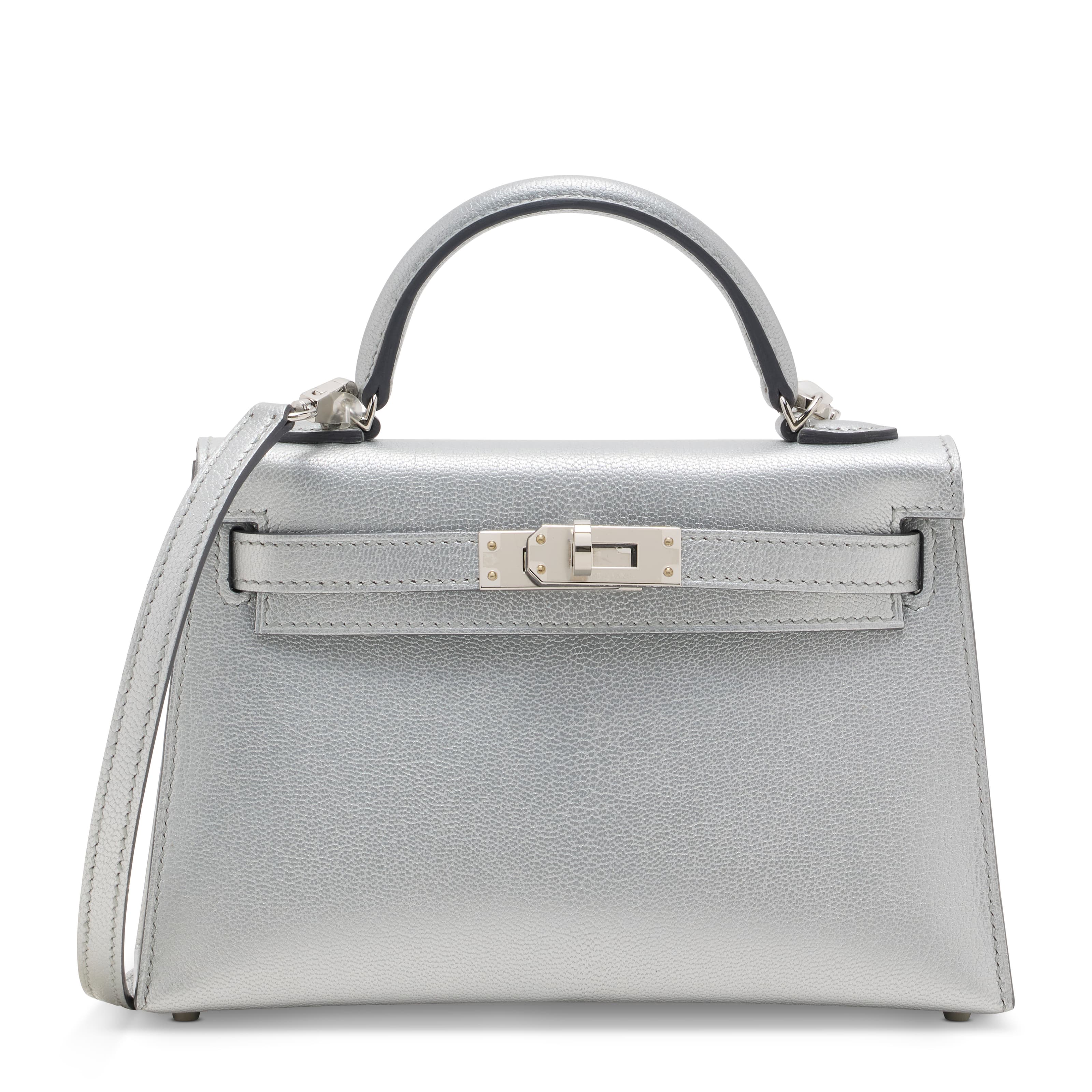 A LIMITED EDITION ARGENT CHAMKILIGHT CHEVRE LEATHER MINI KELLY 20 II WITH PALLADIUM HARDWARE HERMES, 2025
