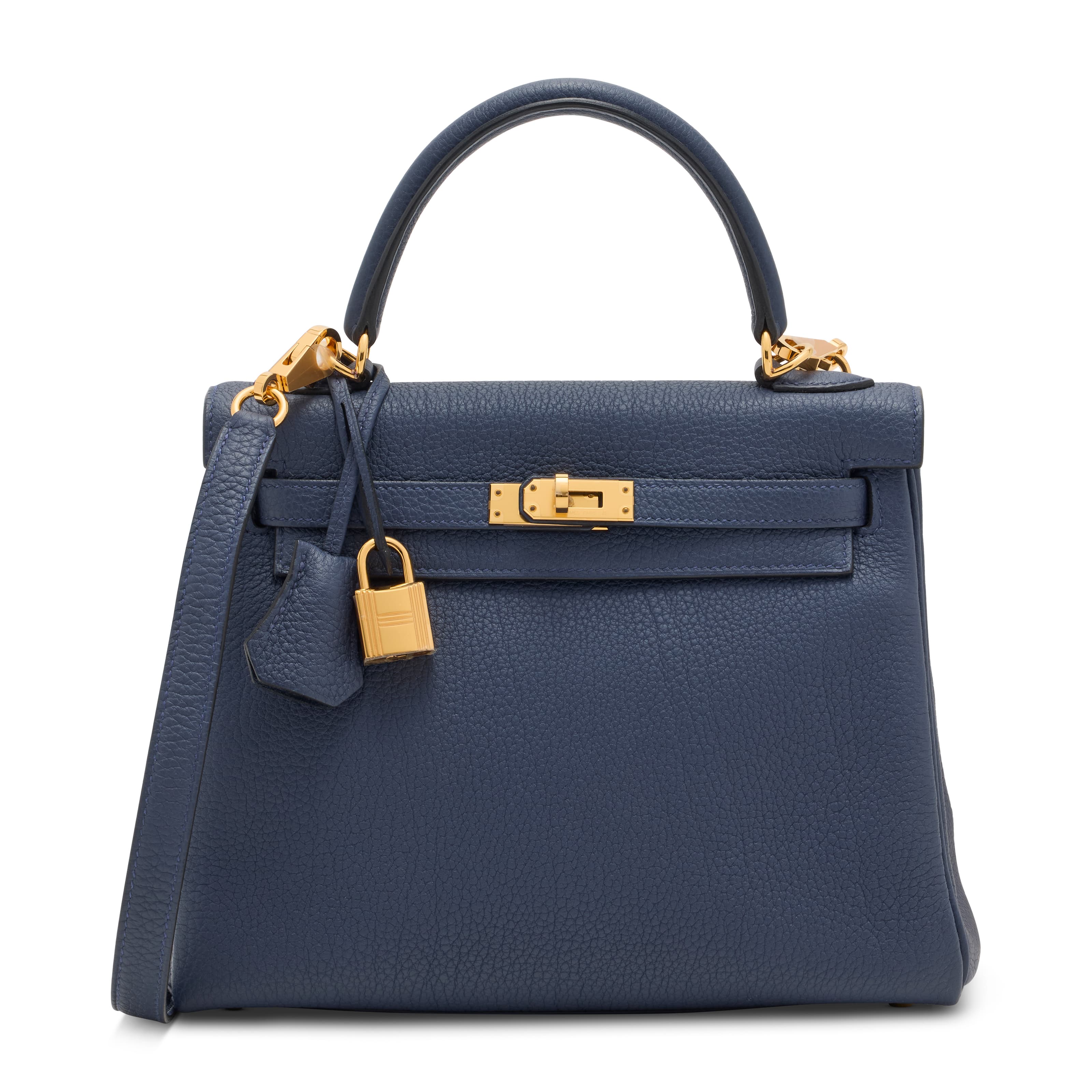 A BLEU NAVY TOGO LEATHER RETOURNE KELLY 25 WITH GOLD HARDWARE HERMES, 2024
