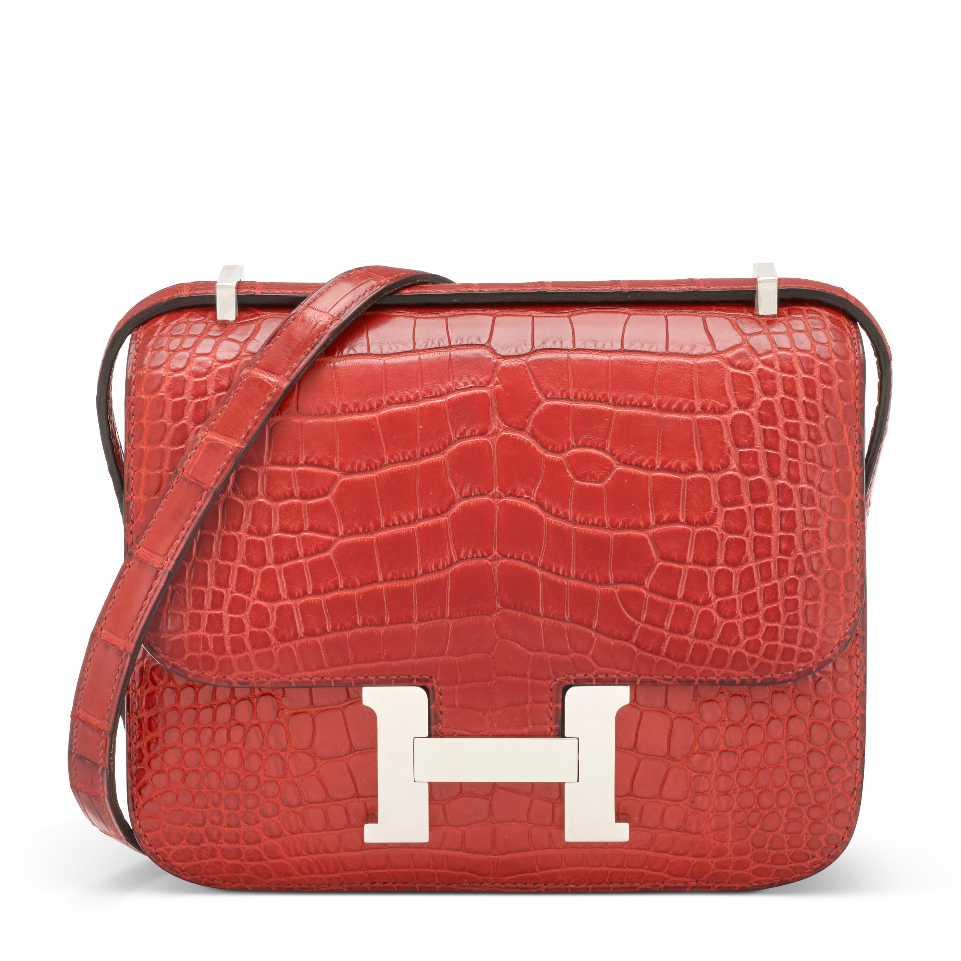 A MATTE ROUGE H ALLIGATOR MINI CONSTANCE WITH PALLADIUM HARDWARE HERMES, 2000