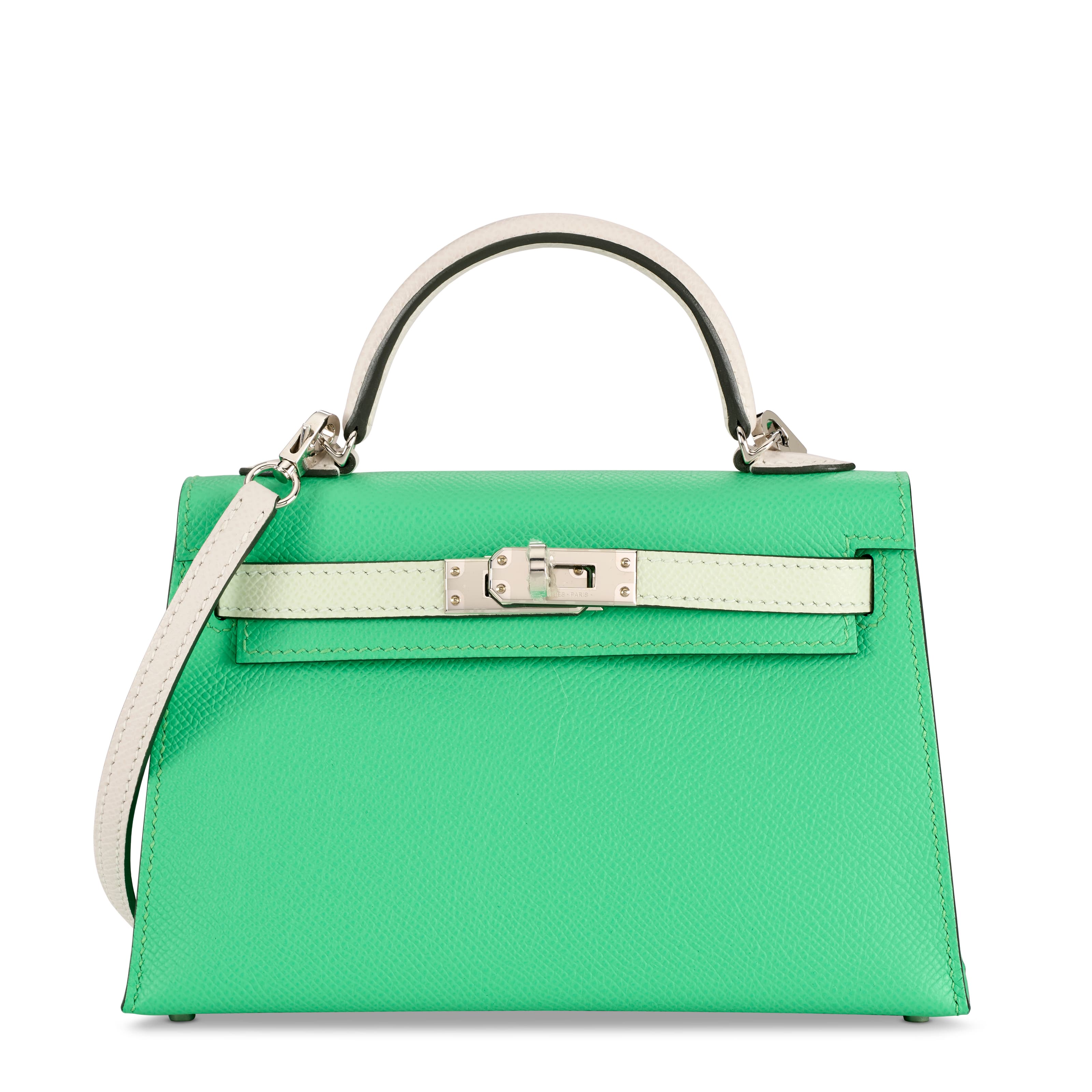 A VERT COMICS, VERT FIZZ & GRIS PALE EPSOM LEATHER MINI KELLY 20 II WITH PALLADIUM HARDWARE HERMES, 2024