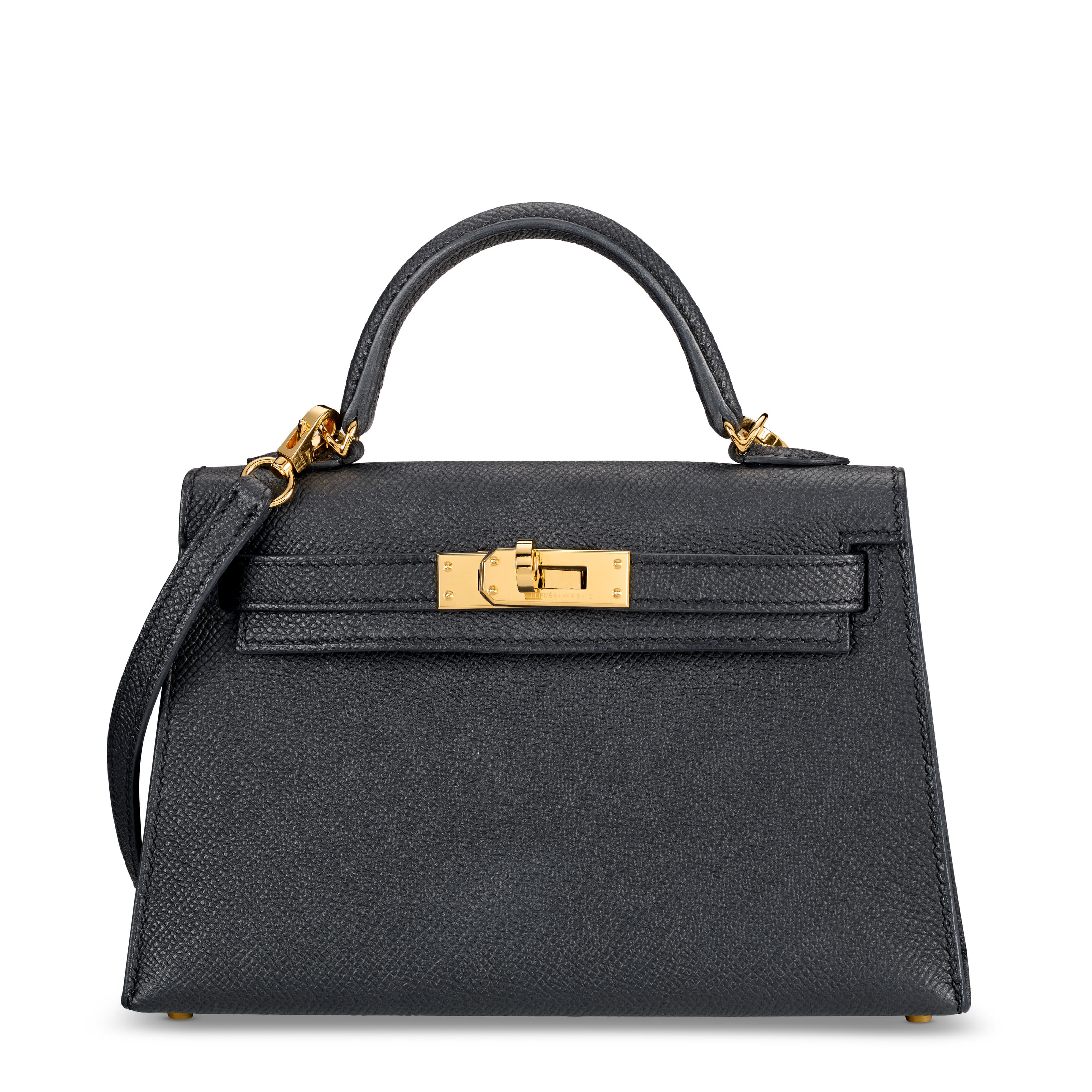 A BLACK EPSOM LEATHER MINI KELLY 20 II WITH GOLD HARDWARE HERMES, 2024