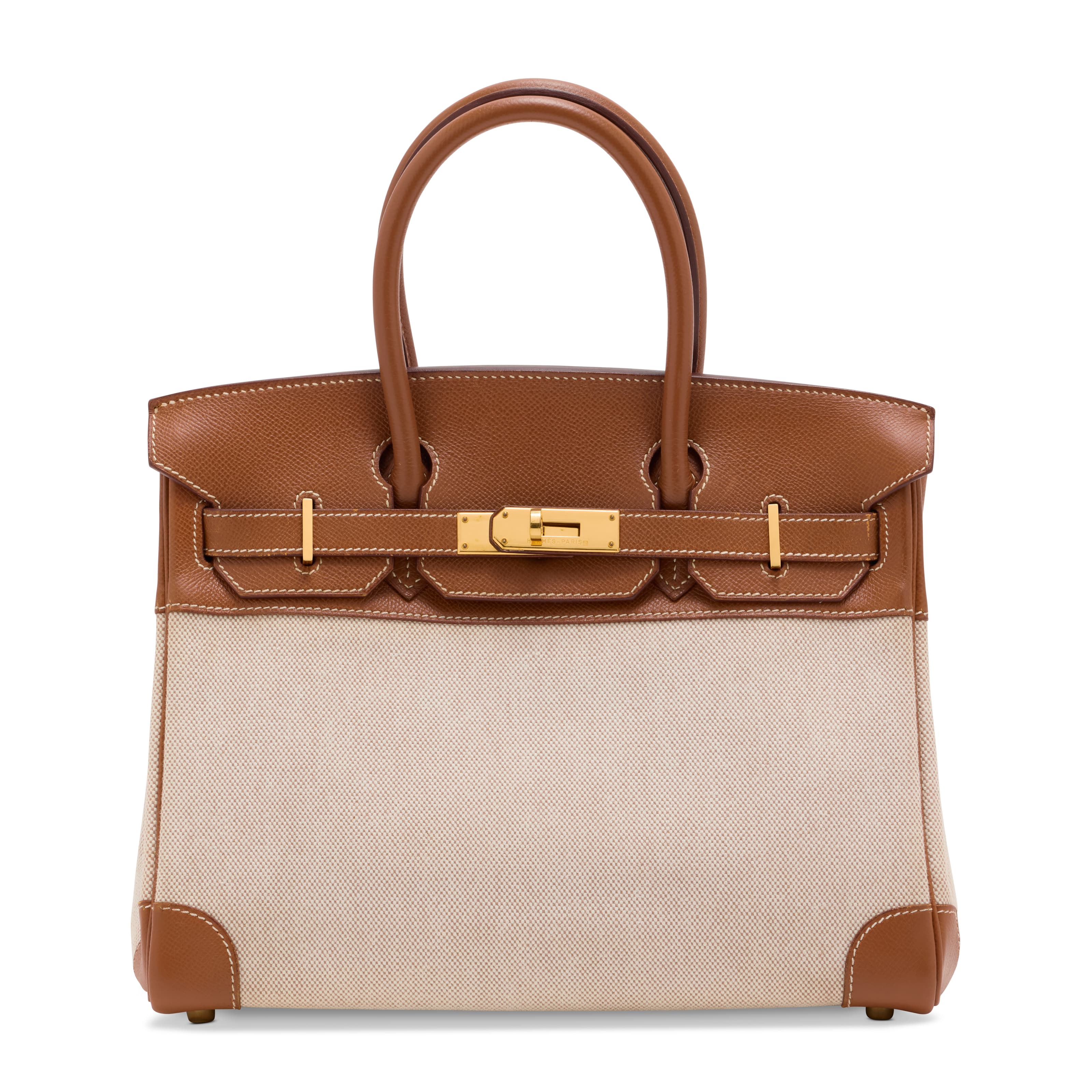 A GOLD COURCHEVEL LEATHER & CANVAS BIRKIN 30 WITH GOLD HARDWARE HERMES, 1996
