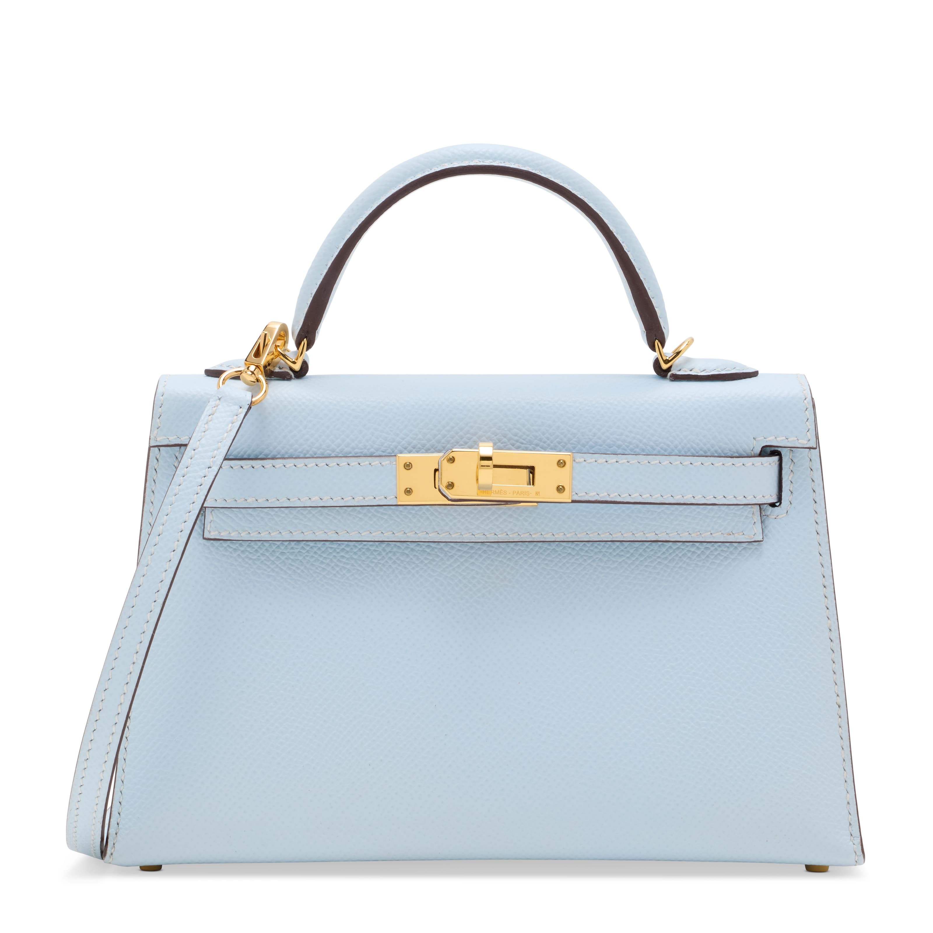 A BLEU GLACIER EPSOM LEATHER MINI KELLY 20 II WITH GOLD HARDWARE HERMES, 2020