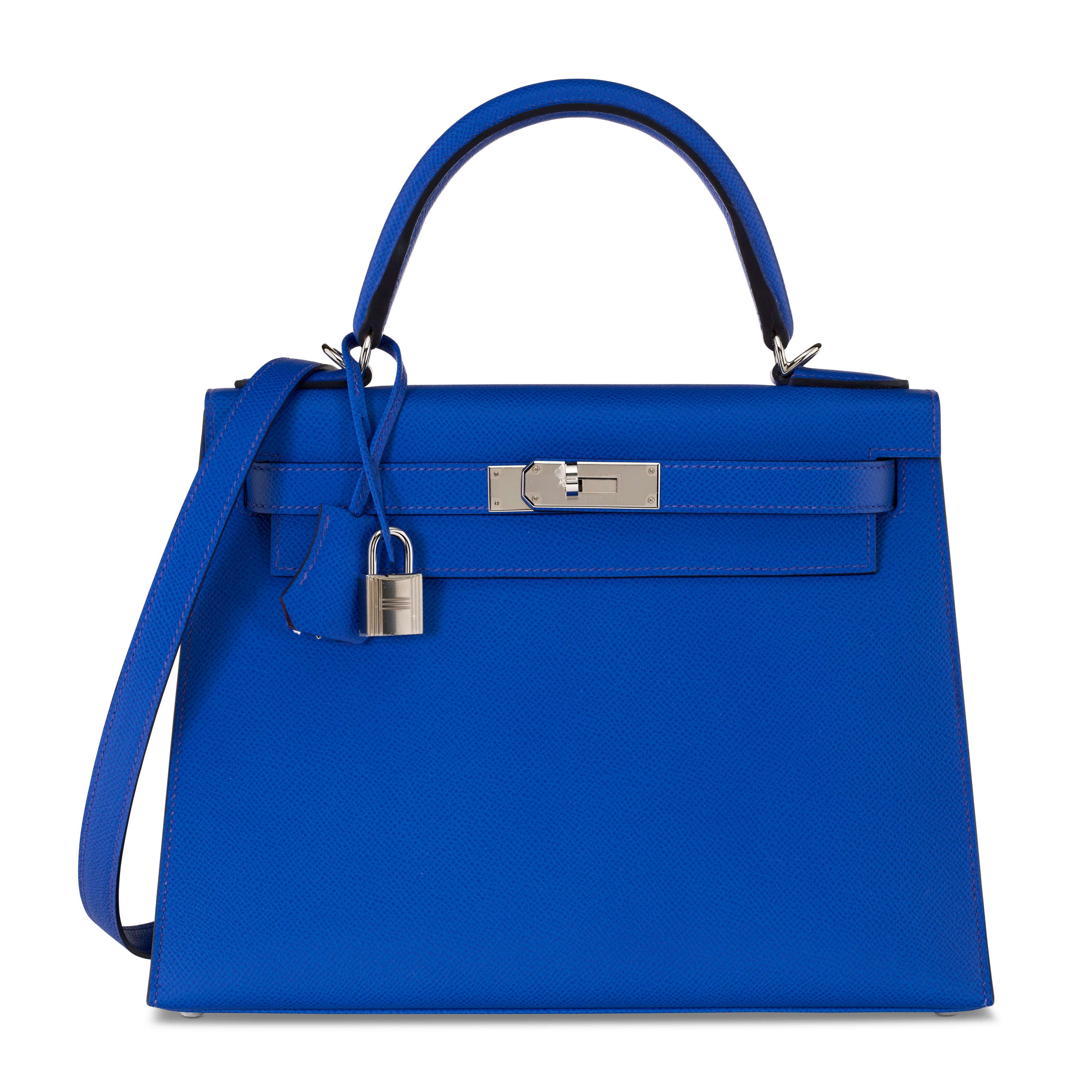 A BLEU ELECTRIQUE & CASSIS EPSOM LEATHER VERSO SELLIER KELLY 28 WITH PALLADIUM HARDWARE HERMES, 2023
