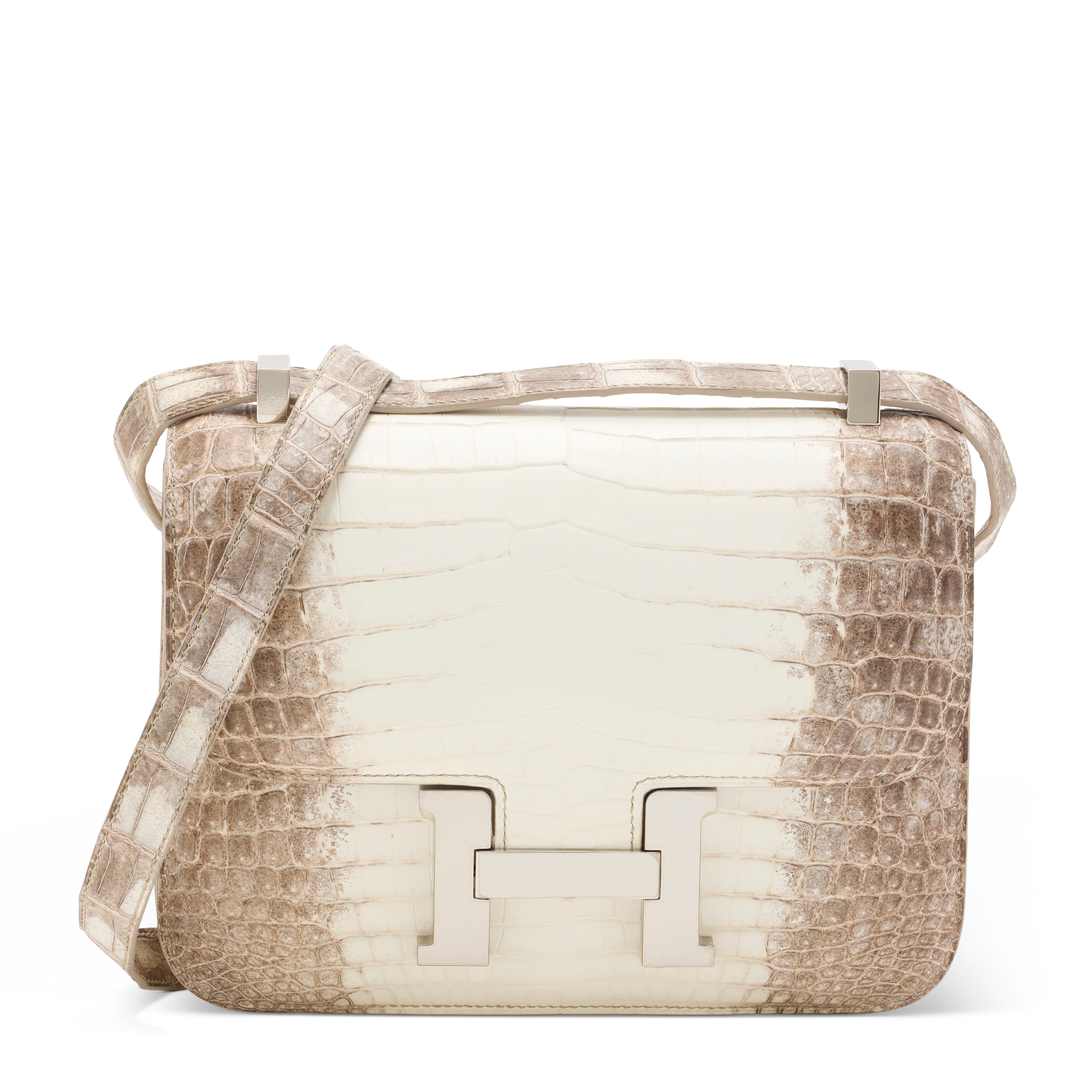 A RARE, MATTE WHITE HIMALAYA NILOTICUS CROCODILE CONSTANCE 1-24 WITH PALLADIUM HARDWARE HERMES, 2023