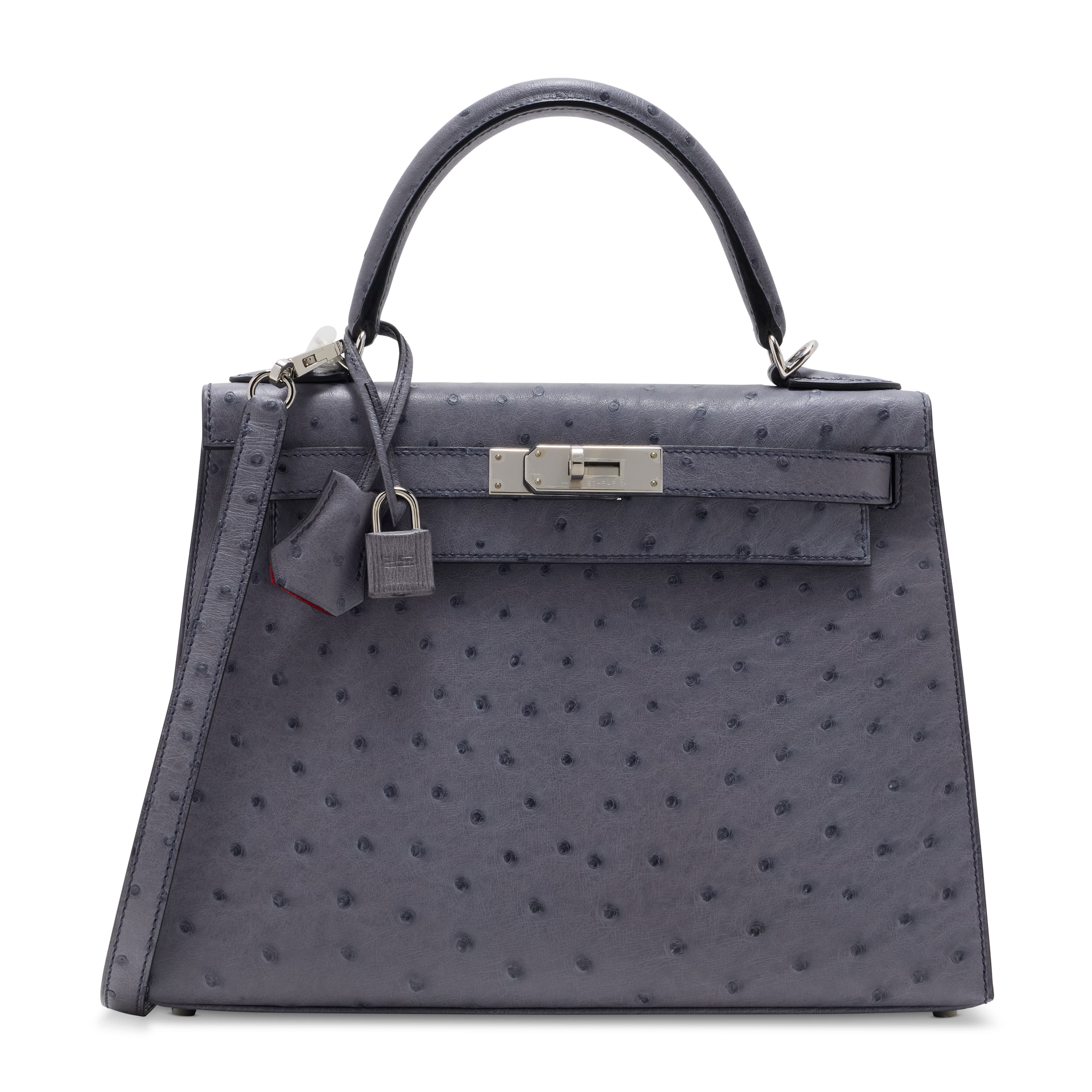A SPECIAL ORDER GRIS AGATE & ROUGE DE COEUR OSTRICH SELLIER KELLY 28 WITH PALLADIUM HARDWARE HERMES, 2020